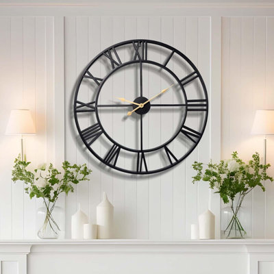 32 Inch Oversized Wall Amzee With Roman Numerals - Silent Non-Ticking Metal Amzee, Large Decorative Amzee For Living Room, Bedroom, Kitchen & Office