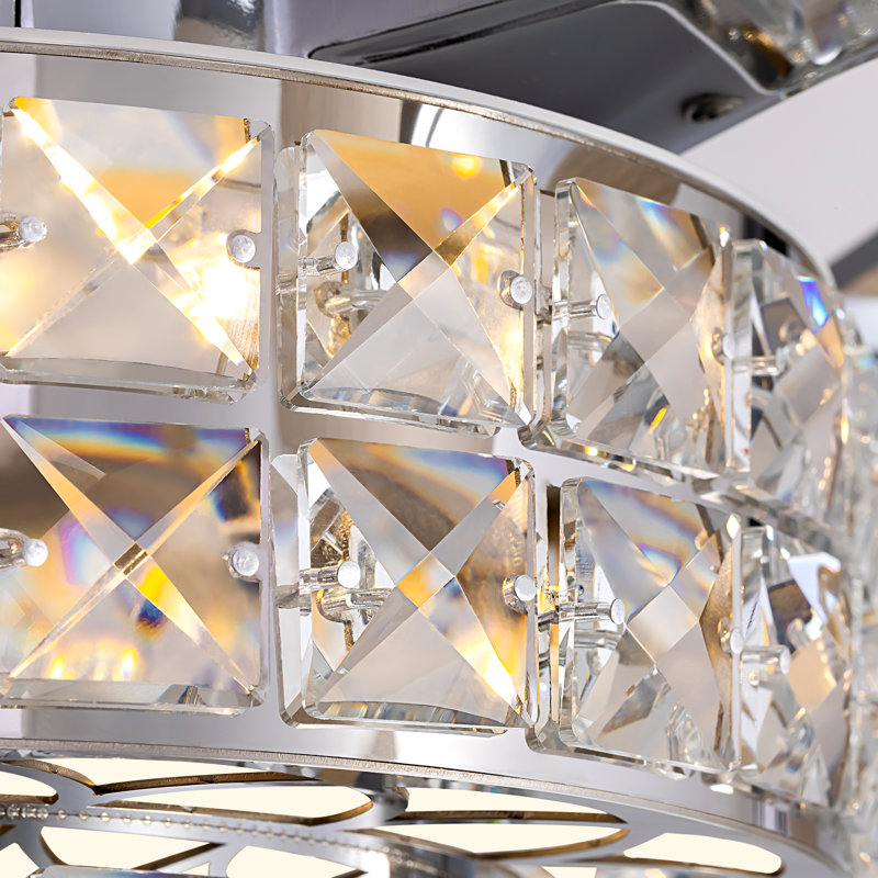 Ventilateur de plafond en cristal 52 pouces avec lumière et télécommande Chrome