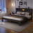 Farmhouse Wooden Bed Frame with Storage Headboard, Platform Bed with Charging Station & LED Light-646364038-650126492