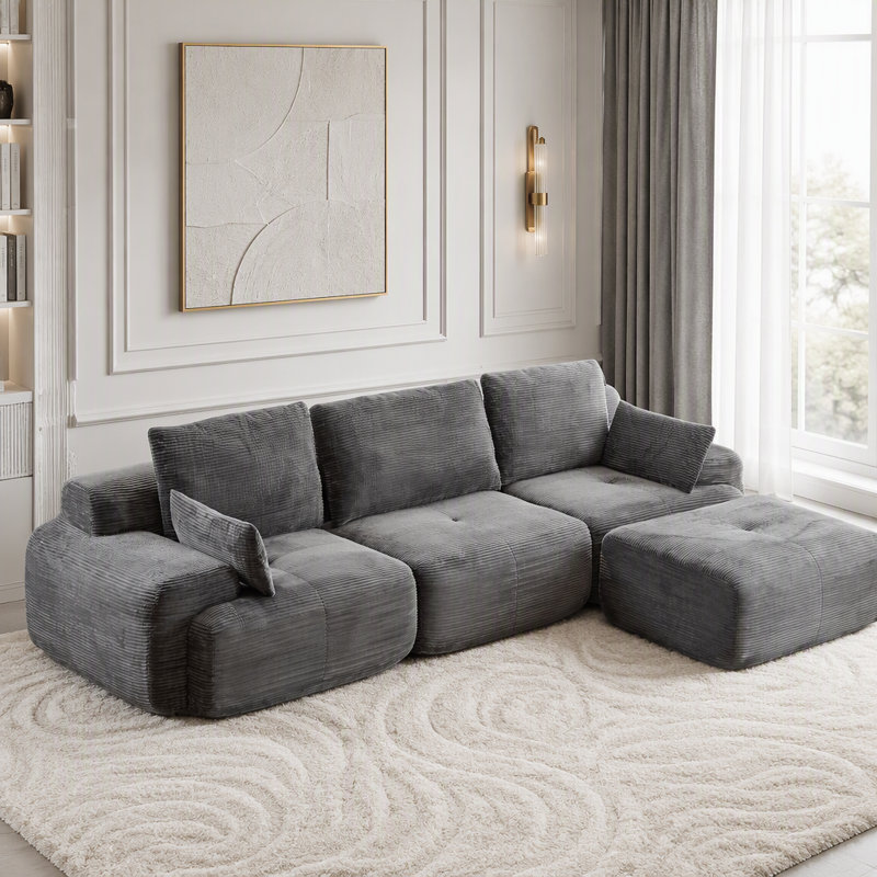 Canapé modulaire surdimensionné en forme de L avec sièges très profonds et mousse à mémoire de forme, L 119,69 po