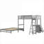 Petit lit superposé simple au-dessus d'un lit double en bois massif avec bureau intégré et trois tiroirs de rangement-129385600