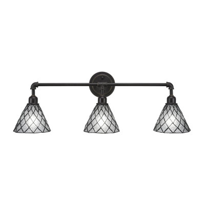 Vintage 3 Light Bath Bar Shown In Dark Granite Finish with 7" Diamond Ice Art Glass
