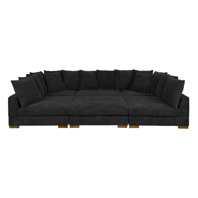 Large Seating Corduroy Modular Sleeper Sectional, Black