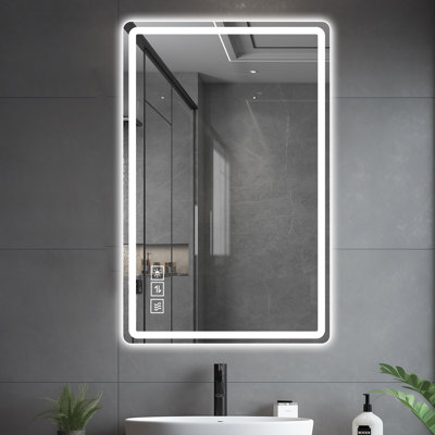 Rectangular Led Frameless Bathroom Mirror, Tri Colored Light