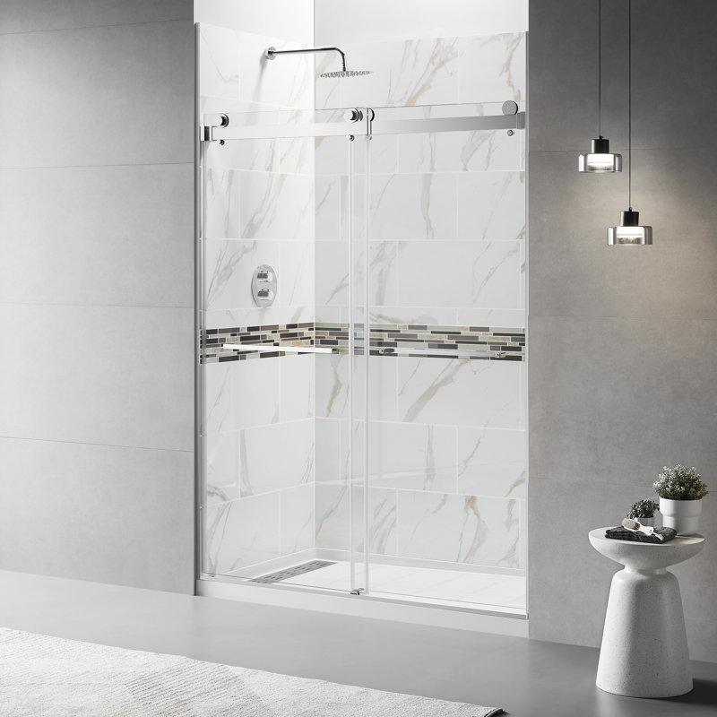 Porte de douche coulissante double sans cadre de l 56 po x l 76 po x H 76 po, Argent argent