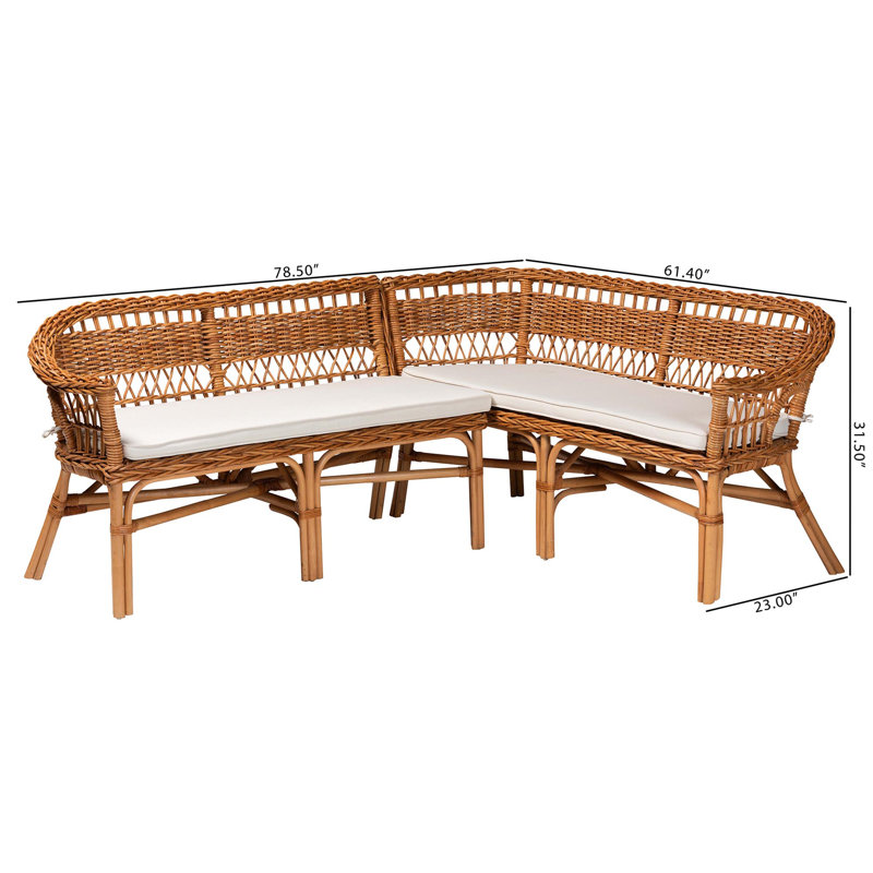 Beedie Polyester Blend Upholstered Rattan Bench