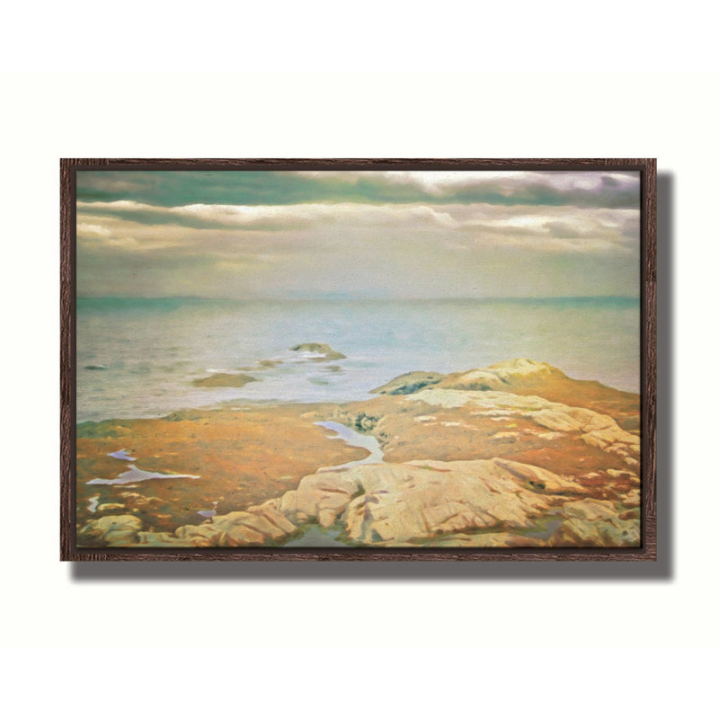 Près du port de Pittenweem par Hal Halli. Toile giclée sur toile tendue avec cadre flottant, H 40,5 po x l 60,5 po, Brun