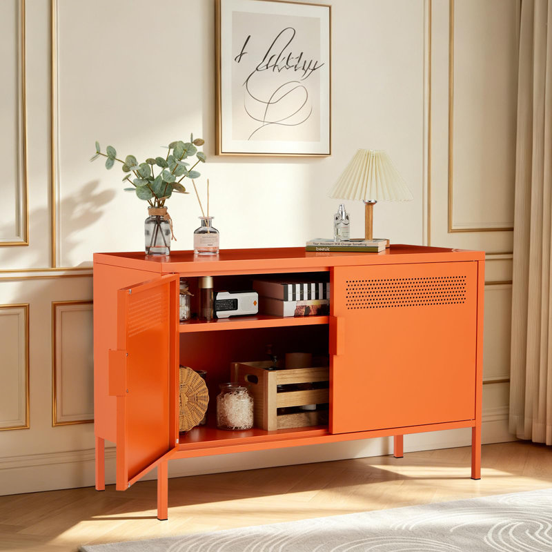 Armoire de rangement 39,4 pouces en métal orange vif avec 2 portes, casier d'appoint avec tablette réglable et ventilation pour le bureau à domicile