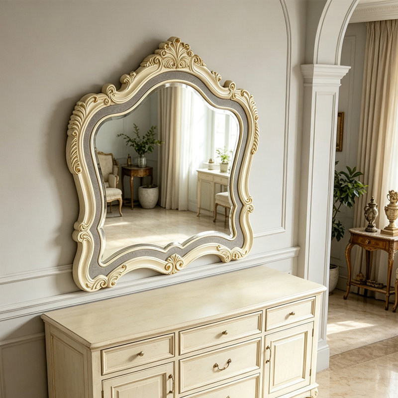 Miroir de coiffeuse décoratif en bois massif sculpté, style européen doré, 45 pouces