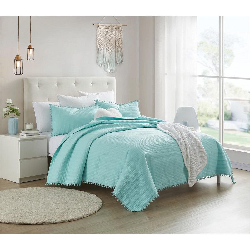 Ensemble de courtepointe en microfibre , Courtepointe pour lit grand et 1 taie d'oreiller g, Vert