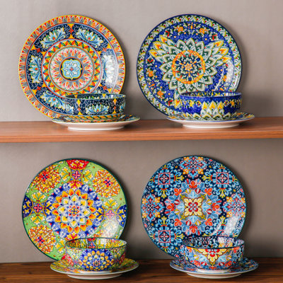 18 Piece Porcelain Bohemian Dinnerware Set, Service For 6