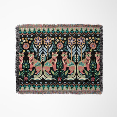 Tia Folksy Tiger Cotton Blend Blanket Throw