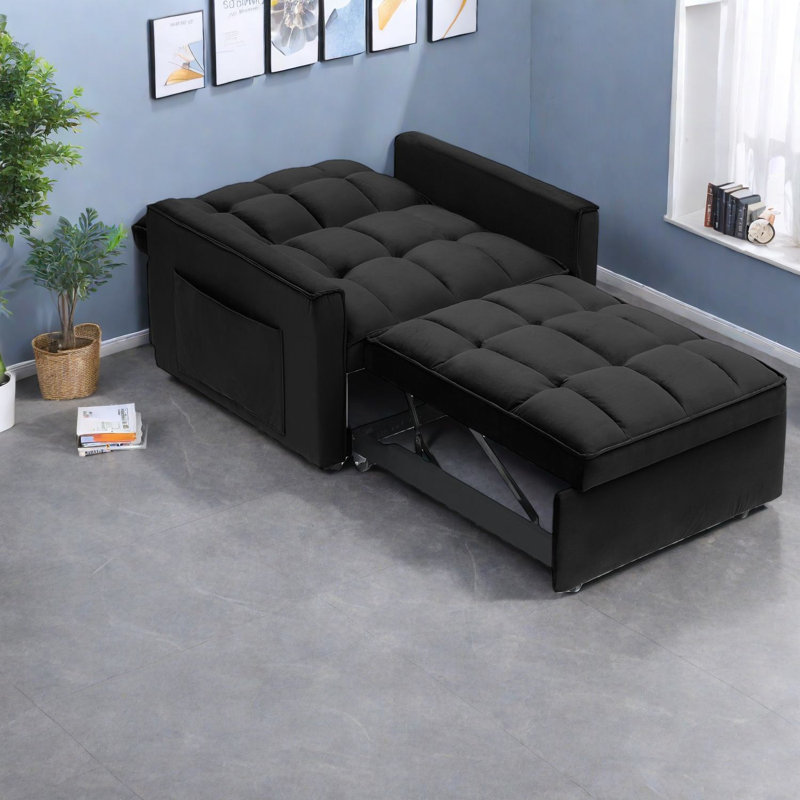 Compact Multifunctional Black Sofas, Metal & Wood Adjustable For Small Spaces