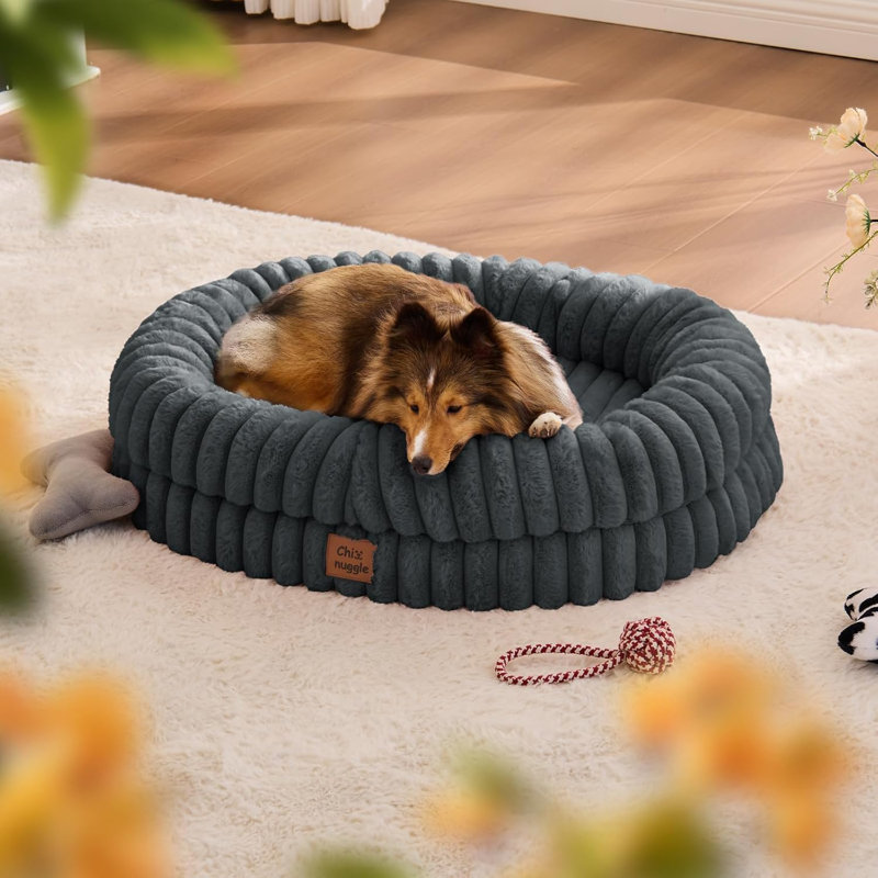 Lit pour chien de taille moyenne - Coussin imperméable de luxe en fausse fourrure avec housse amovible et lavable, lit pour chien orthopédique avec traversins pour dormir, gris foncé