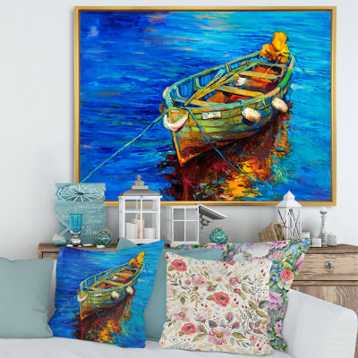 Bateaux qui reposent sur l'eau pendant un coucher de soleil chaud IV - peinture sur toile