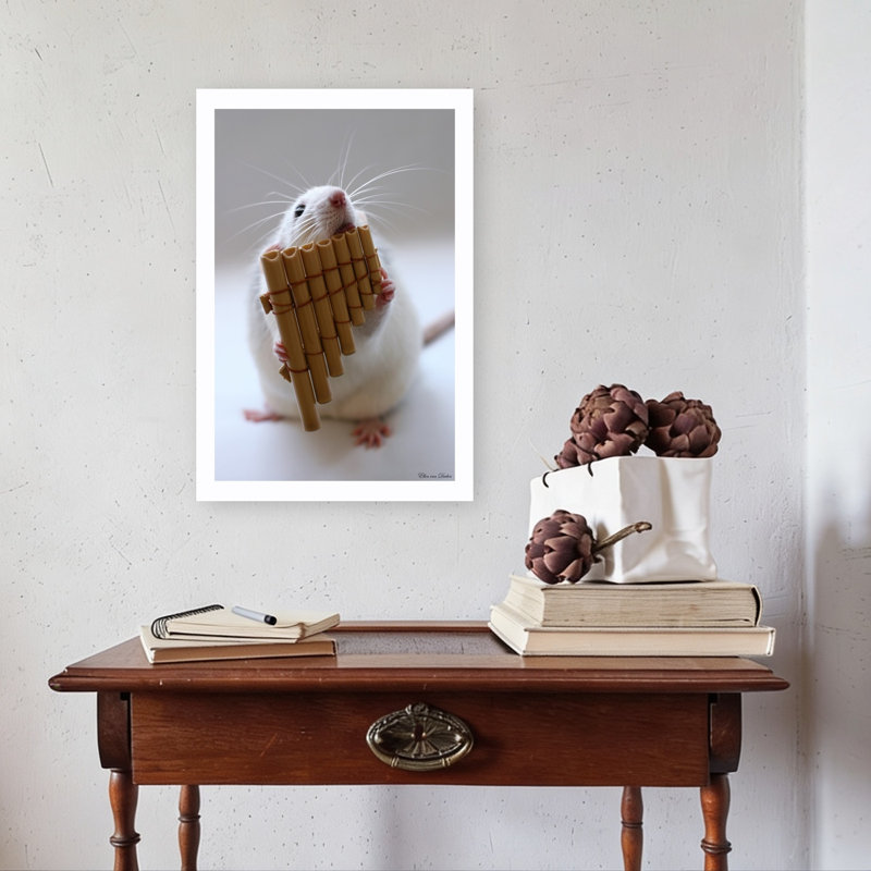 Whimsical Rat Musician Playful Whimsical Contemporary Bamboo Animal Wall Art Print - Print, 60.96cm H x 40.64cm W