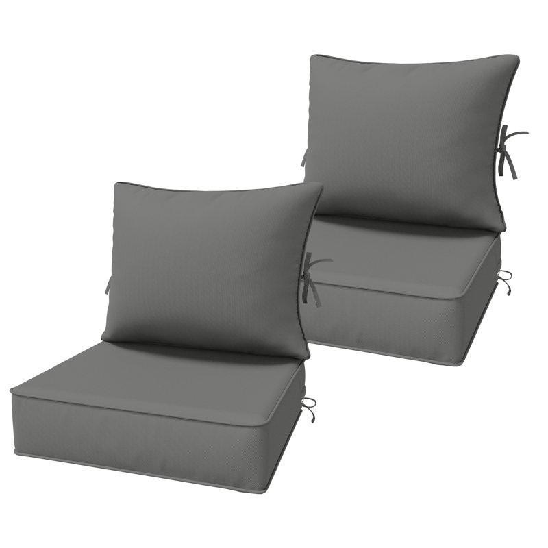 6.5″ Outdoor Replacement Cushion Set, Deep Seating Seat / Back Cushion Set, 24″W X 24″ D, Set Of 2, Light Gray