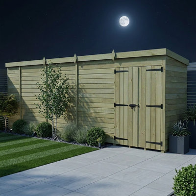 Total Sheds 19ft x 4ft Pent Garden Shed - Double Door - No Windows - Pressure Treated Timber - UK Manufactured