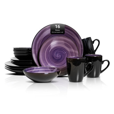 Sonoma Hand-Painted Swirl Glossy Stoneware 16-Piece Dinnerware Set, Service for 4