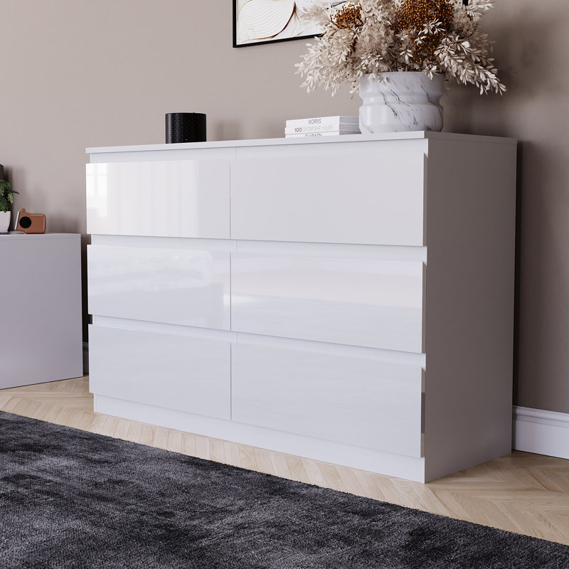 Oslo 6 Drawer High Gloss Chest, (FSC 100%) Bedroom Home Storage Furniture, White