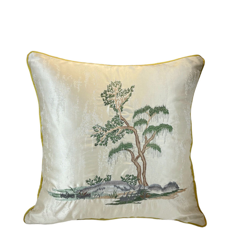 Housse de coussin carré en soie, Ivoire/brun foncé, H 18 po x l 18 po, Carré