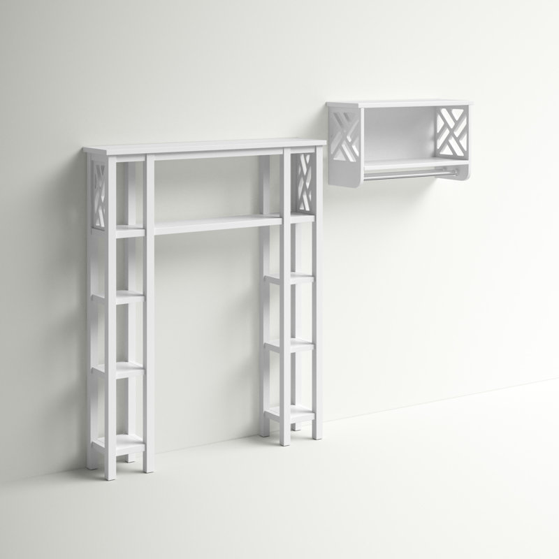 Lund Wooden Bath Set With 1 Over The Toilet Shelf And 1 Wall Mounted Bath Shelf With Storage