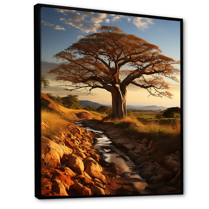 Baobab Tree Serenade I - impressions sur toile florales et botaniques, H 44 po x l 34 po x P 1,5 po, Cadre flottant noir