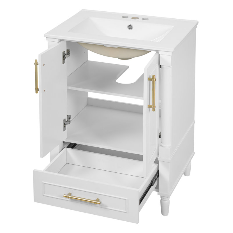 Meuble-lavabo moderne avec tiroir et dossier ouvert, Blanc