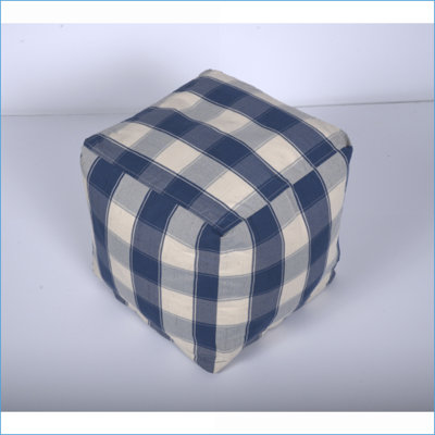Ottoman Floor Cushion, Checkered Ivory &amp; Navy Blue 16x16x16 | Ivory+Navy | Fabric