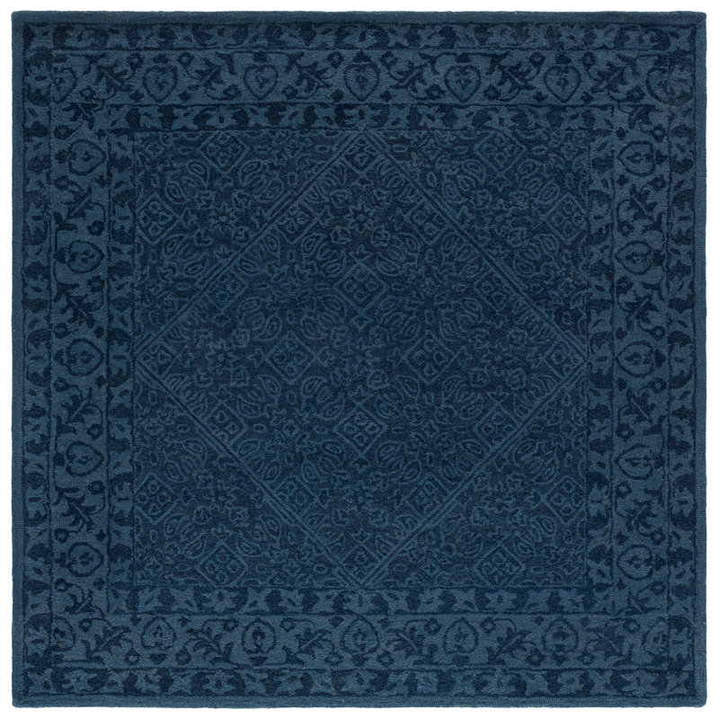 Tapis bleu marine en laine / coton touffeté à la main Pimentel, Carré 7 pi