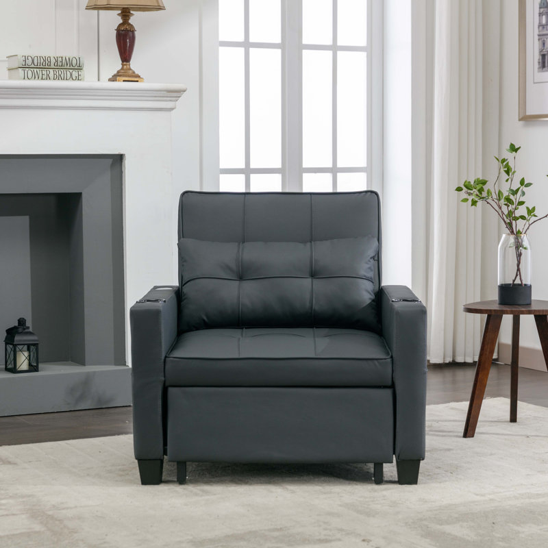 Futon Chair Bed Convertible Chair 3-in-1 Pull Out Sleeper Chair Beds with USB Ports,Wear-resistant, Linen Blend, Dark Gray 