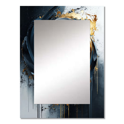 Black Gold Abstract Shapes And Lines V - Abstract Shapes Wall Mirror, Gold Decorative Mirror, Printed Metal Art