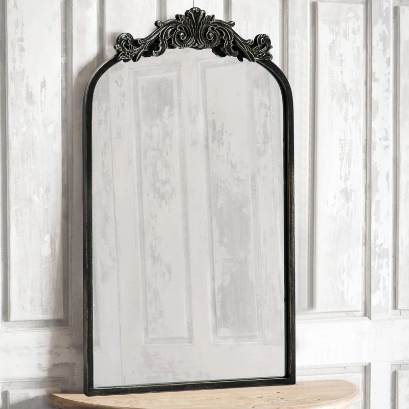 Metal Framed Vintage Accent Mirror, Black, 24" x 36"