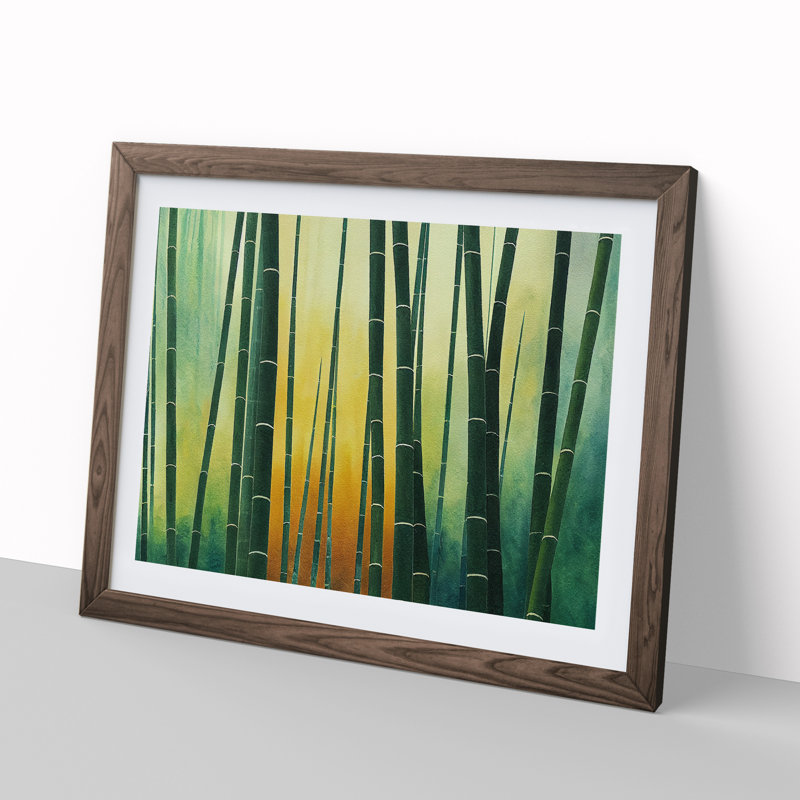 Bamboo Forest Watercolour Vol.2 - Single Picture Frame Painting, 46cm H x 64cm W x 2cm D, Walnut