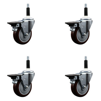 Poly Swivel Expanding Stem Caster Set with Brake SCC PLB 4" x 7/8"