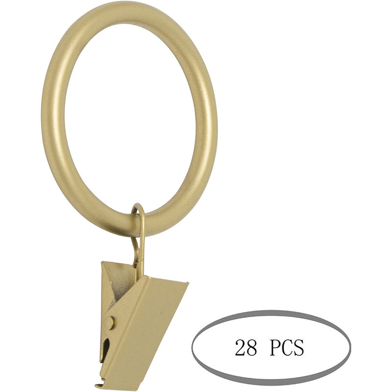 Royal Gold Steel Curtain Rings with Clips, Set of 28