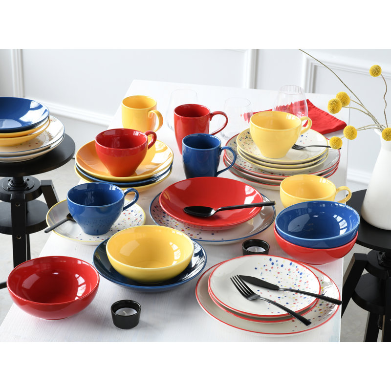 Joy Piece Stoneware Dinnerware Set - Service for 4, White / opaline