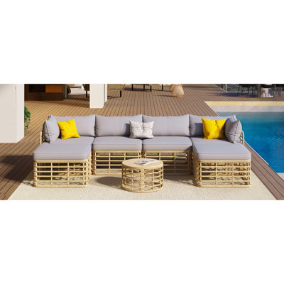 Canapé modulaire de patio à 7 étages - avec coussins et coussins confortables pour l'extérieur gris 7 pièces toutes saisons