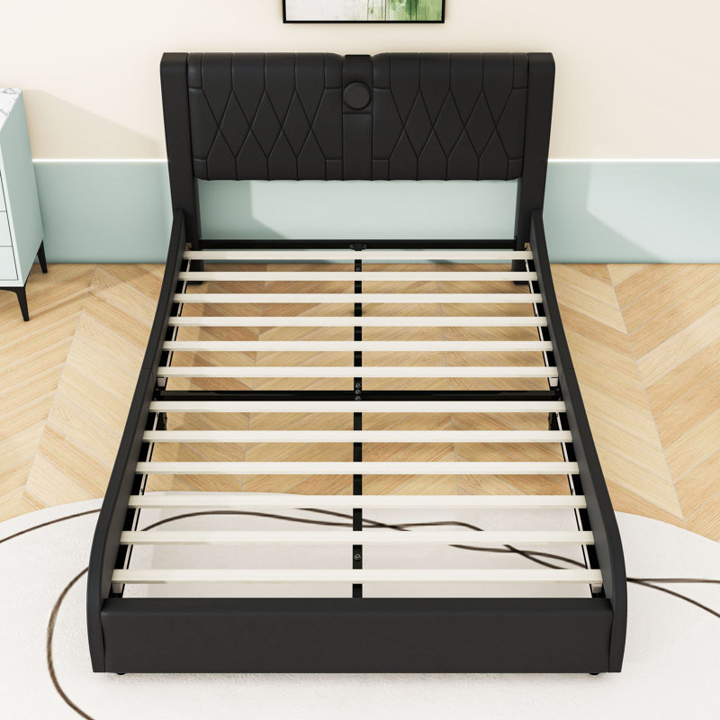 Upholstered Bed with RGB LED and Built-in Bluetooth Speakers, Full / Double, Black