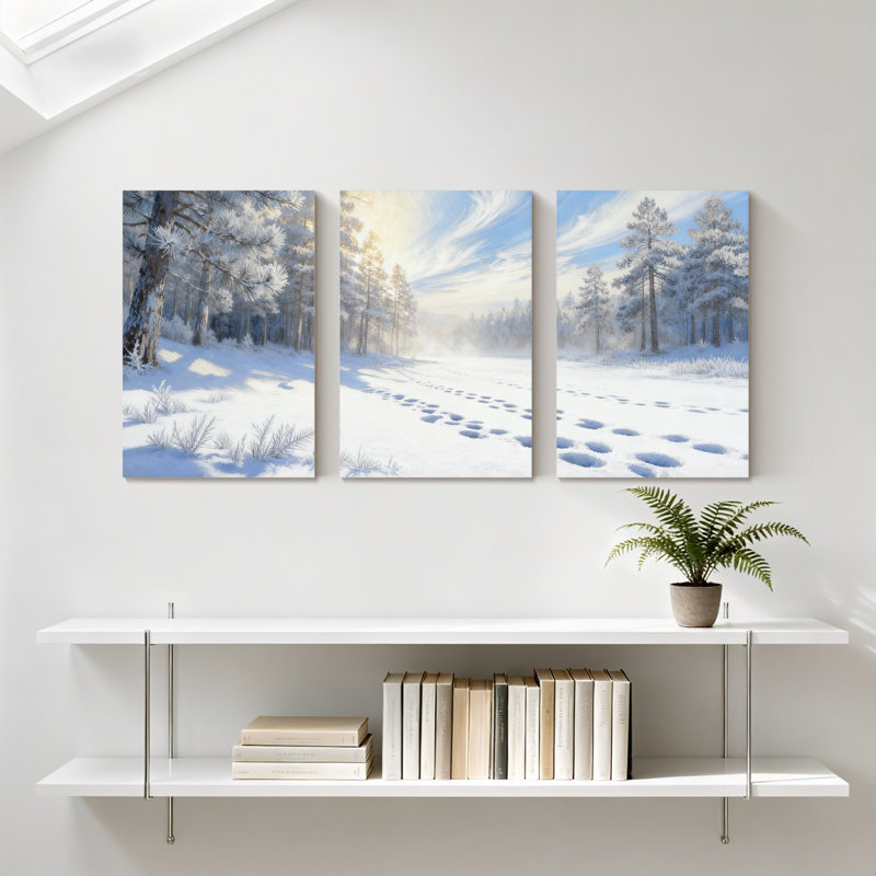 Ensemble de 3 impressions sur toile, forêt d'hiver, H 30 po x l 60 po