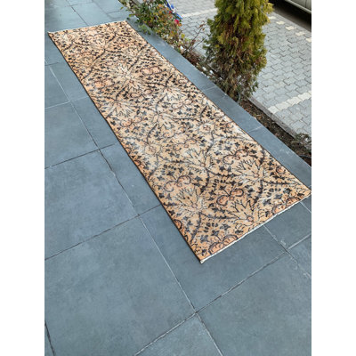 Beige Wool Patchwork Runner Rug, 35x109.8 Inch Classic Rug