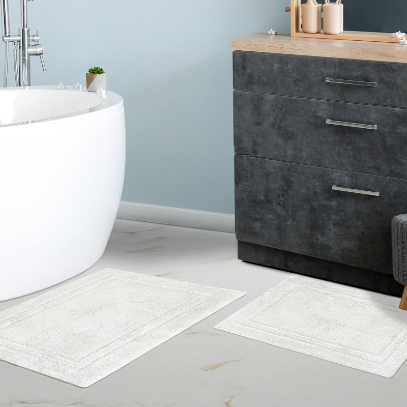 White Cotton Non-Slip 2 Piece Bathroom Rug Set