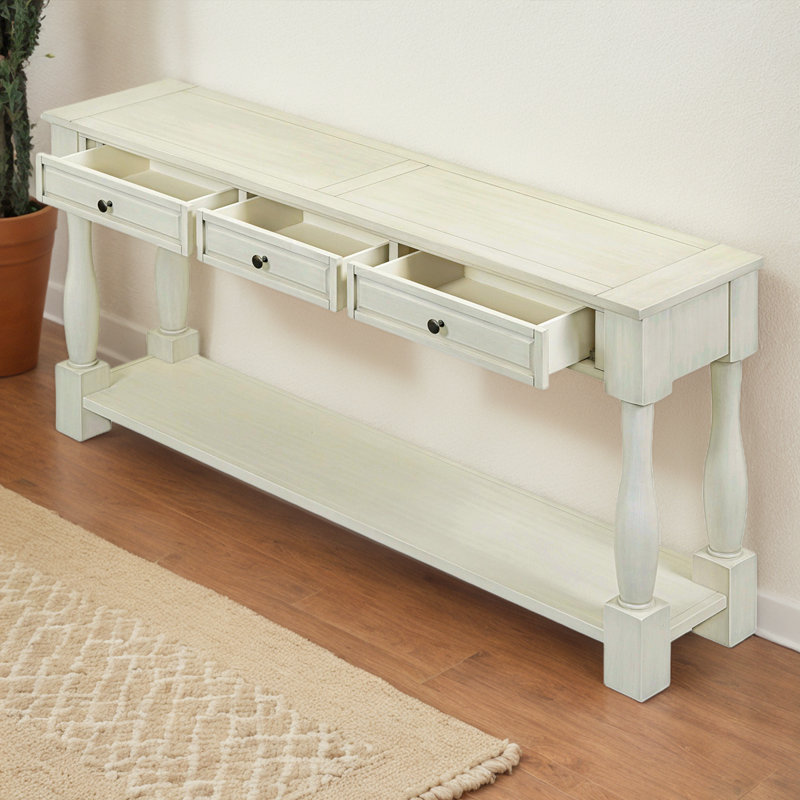 63” Extra-Long Console Table With 3 Drawers And Bottom Shelf, Rustic Entryway Table For Hallway, Living Room, Or Foyer Decor