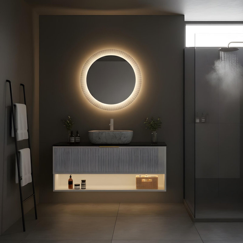 Meuble-lavabo flottant 48 po avec 1 tiroir, tablette ouverte et vasque en céramique 48 po, 48"