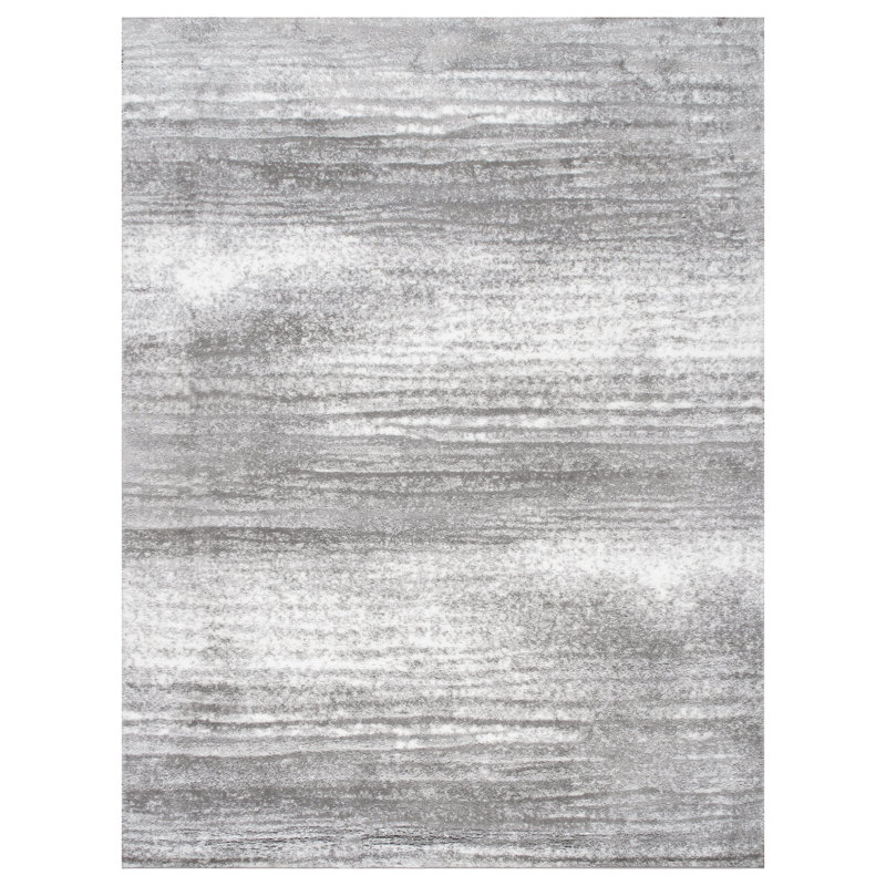 Tapis rectangulaire gris à poils longs en polyester tissé à la machine Paris, Rectangle 9 pi 8 po x 13 pi 1 po