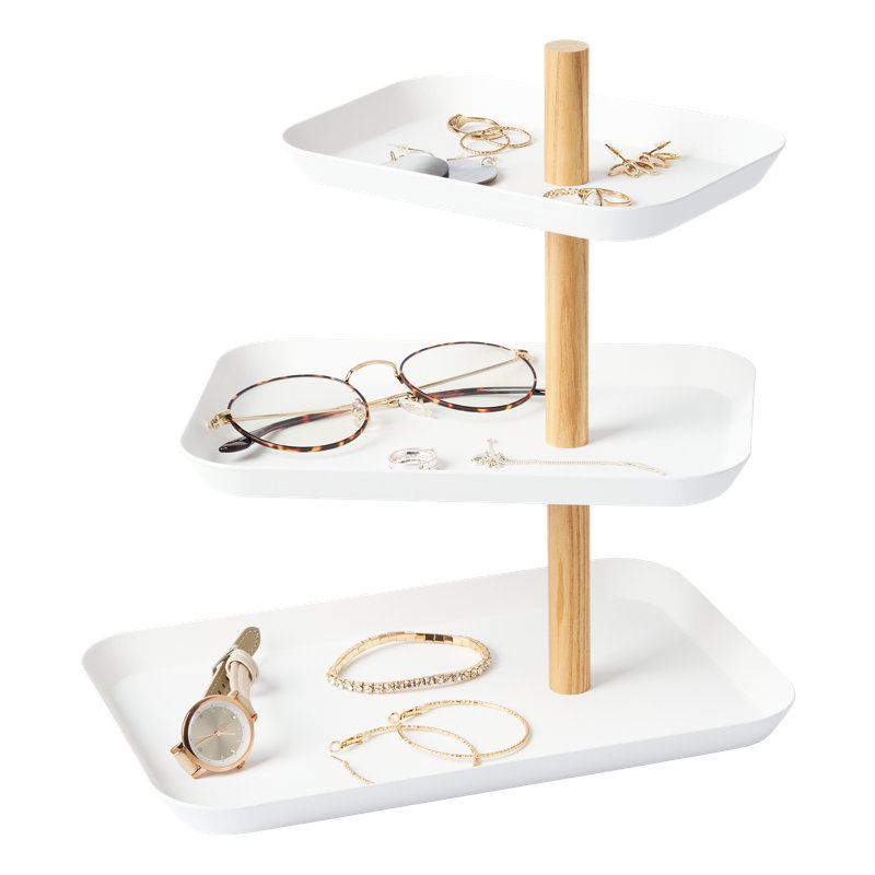 Yamazaki Home Three-Tier Accessory Tray, Steel, White