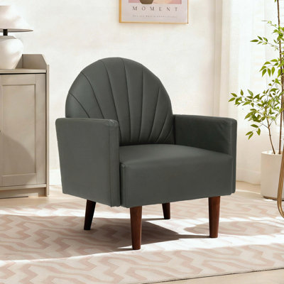 Fauteuil en similicuir en forme de coquillage - Pieds en bois - Émeraude foncé
