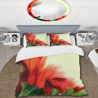 Floral rouge sur vert - ensemble de housse de couette traditionnel - microfibre de polyester