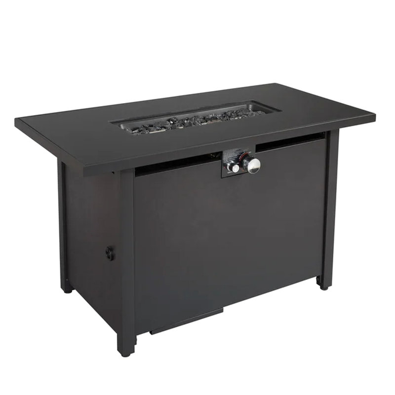 25" H 42" W Steel Outdoor Fire Pit Table With Lid - Modern Patio Fireplace Lid, Rust- Steel, Stainless Surface, Lava Rocks Included, Side Door For Gas, Ignition Control, Protective Cover, Black X