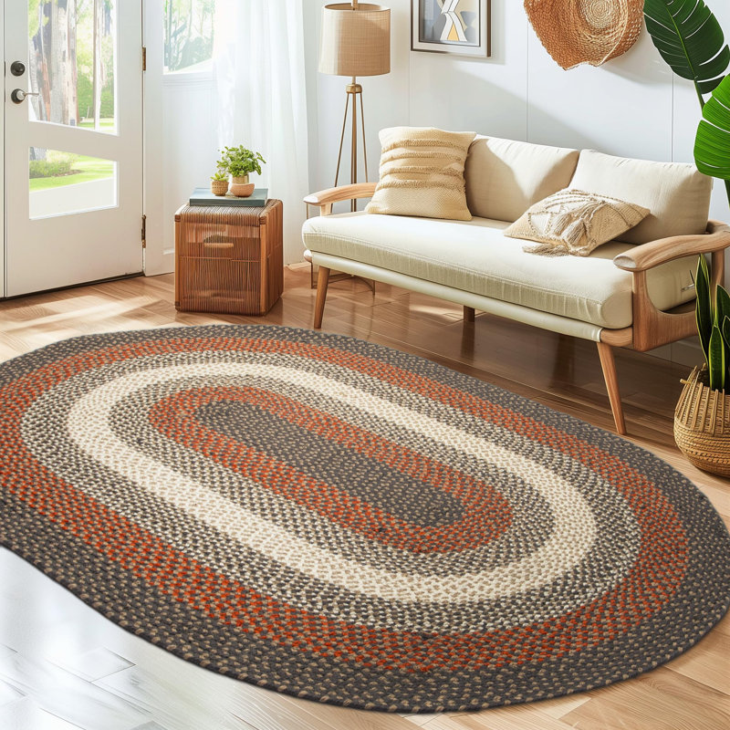 Tapis rouge / gris / brun tressé à la main Enika, Ovale 8 pi x 10 pi